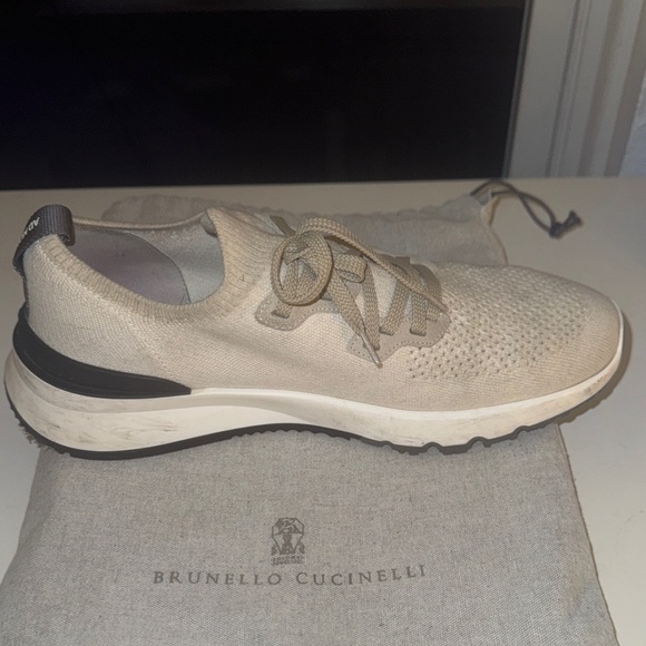 Brunello Cucinelli Light Tan Knit Sneakers - Picture 4 of 11